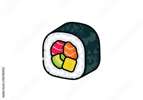Delicious Sushi Roll with Colorful Ingredients Inside.