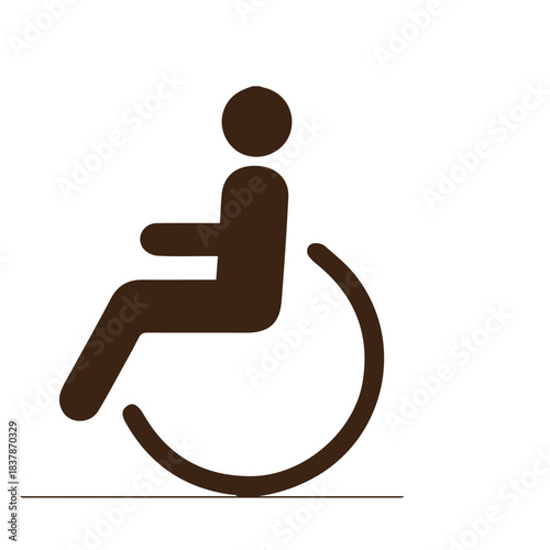 Minimalist brown icon depicting a person in a wheelchair, symbolizing universal accessibility, disability support, and inclusive design for public spaces and facilities, promoting ease of access
