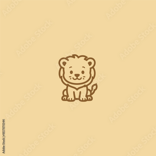 Adorable baby lion logo in clean minimalist line art style.