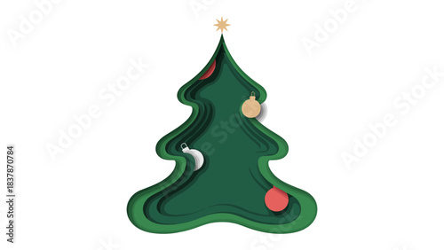 Holiday Papercraft: An artistic illustration of a festive holiday tree in a charming papercraft style, perfect for evoking the joy and spirit of the season. 