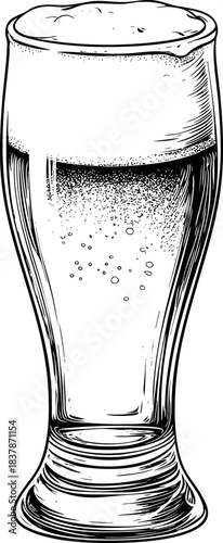 Detailed illustration of a beer glass filled with foam