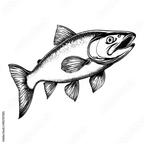 Detailed illustration of a salmon fish with sharp features