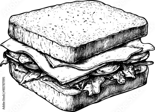 Detailed illustration of a sandwich with layers of ingredients