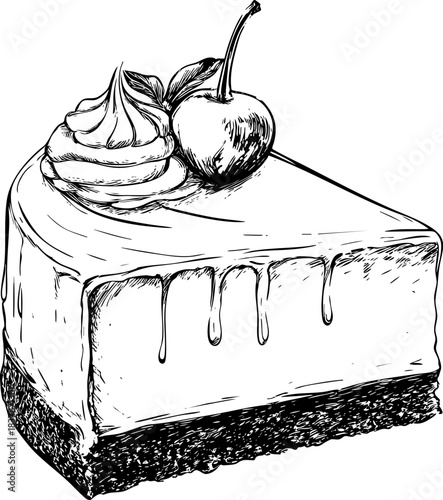 Illustration of a decadent cheesecake topped with cherry
