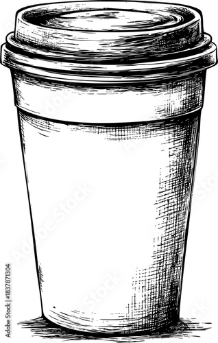 Illustration of a steaming coffee cup in black and white
