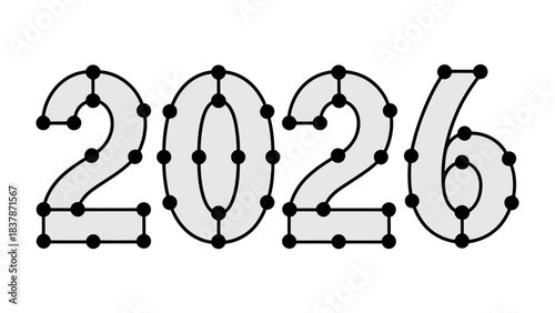 2026 Typography: An illustrative rendering showcases the numeral 2026, presented in a futuristic and technological typography design, offering a glimpse into the future.