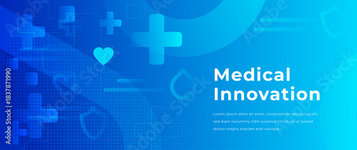 Abstract cyan blue healthcare background with teal gradient shapes, glowing circles and subtle medical crosses. Minimalist design for hospital poster, telemedicine banners and scientific presentations