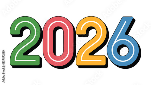 Vibrant 2026: Bold, colorful numbers stand out, ready to symbolize the future in a clean, modern design.