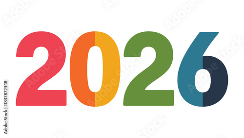 Year 2026: A vibrant and colorful display of the year 2026, depicted in bold, modern typography, ready for future concepts.