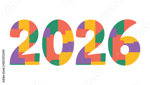 Year 2026 Typography: A vibrant and colorful design spells out the year 2026, perfect for conveying themes of progress, optimism, and future planning.