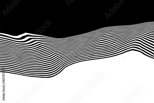 Striped black and white fluid cut. Abstract modern background with wavy psychedelic shapes. Eps 10