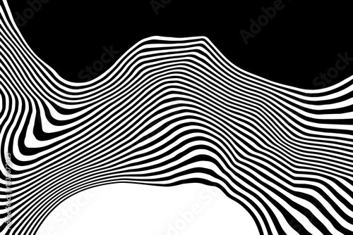 Abstract mountain line. Modern minimalist landscape with black and white psychedelic hills. Eps 10