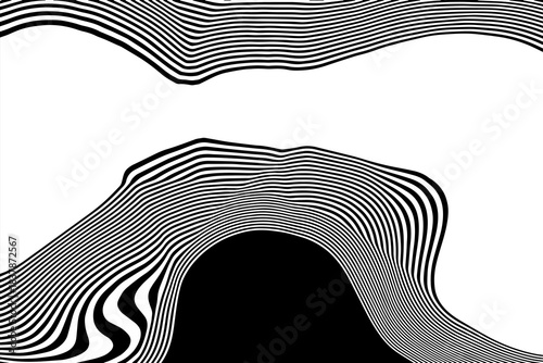 Black and white psychedelic texture. Abstract illustration with intricate wavy lines. Eps 10