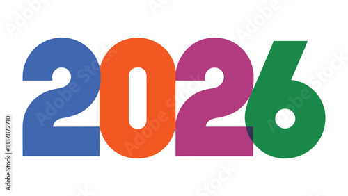 A colorful number 2026: A bold, vibrant graphic of the year 2026, rendered in a striking array of colors, represents future concepts and the anticipation of new beginnings. 