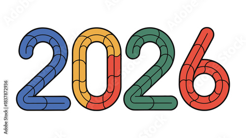 2026 Typography: A vibrant, colorful digital illustration showcasing the year 2026, composed of bold, stylized numerals in a modern, engaging design.