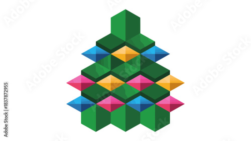 Geometric Christmas Tree: An innovative and stylized portrayal of a Christmas tree created from vibrant geometric shapes, embodying a modern and abstract approach to the holiday spirit.