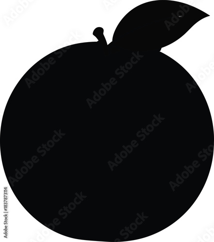 Black vector silhouette of fresh apple fruit with leaf isolated on white background for healthy food, nutrition, and harvest design concepts.