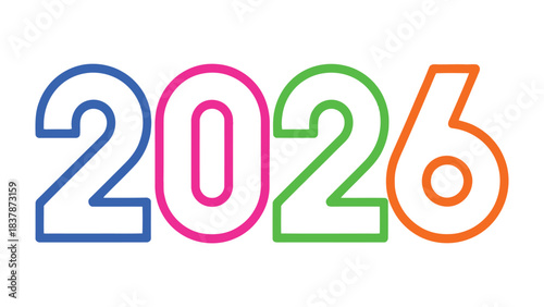 Colorful Typography of 2026: A vibrant and modern representation of the year 2026. This eye-catching design features bold numerals in a dynamic color palette.