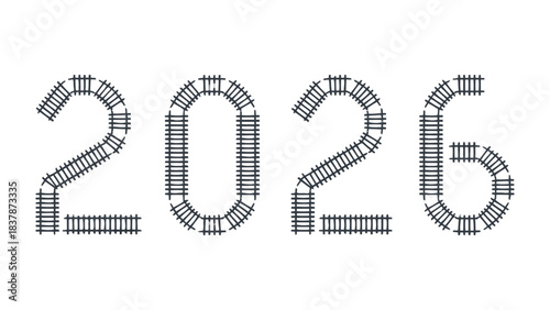 Railway 2026: An abstract representation of the year 2026, creatively formed using railway tracks, evoking a sense of forward movement and progress.