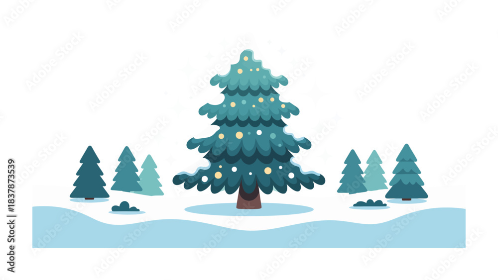Obraz premium Winter Wonderland with Christmas Tree: Capturing the festive season with a delightful Christmas tree in a snowy landscape.
