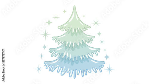 Winter Fir Elegance: A delicate illustration showcases a snow-kissed fir tree, surrounded by shimmering stars, conveying the serenity of winter's embrace.
