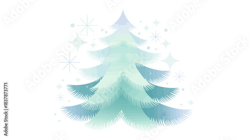 Winter Pine: A serene depiction of a frosted pine tree, adorned with delicate star-shaped embellishments, evokes a sense of winter's peace and nature's quiet beauty.