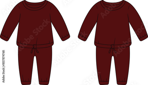 Long Sleeve Top and Jogger Pants with Tie Detail, Apparel Design Template
