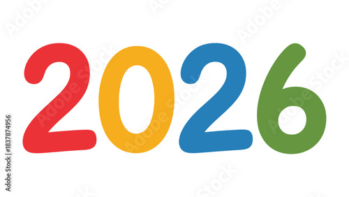 Colorful 2026: A vibrant and eye-catching illustration showcases the year 2026, presenting a colorful, optimistic, and playful image of the future. 