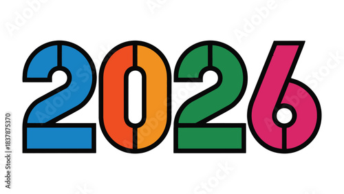 Year 2026: The vibrant year 2026 is boldly displayed with eye-catching colors, setting a tone of optimism. Each digit radiates a unique hue, celebrating a future filled with potential and progress.