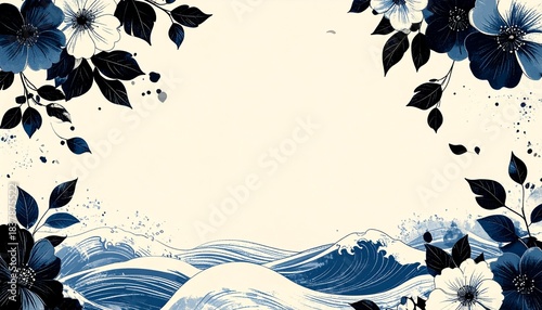 Wallpaper Mural Floral and Wave Japanese Style Background Torontodigital.ca