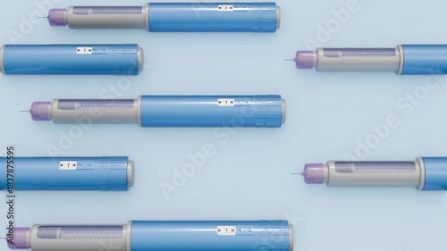A 3d animation of pre-filled GLP-1 receptor agonist pens, used for the treatment of type 2 diabetes or for weight management. It's disposable or multi-dose reusable pen.
