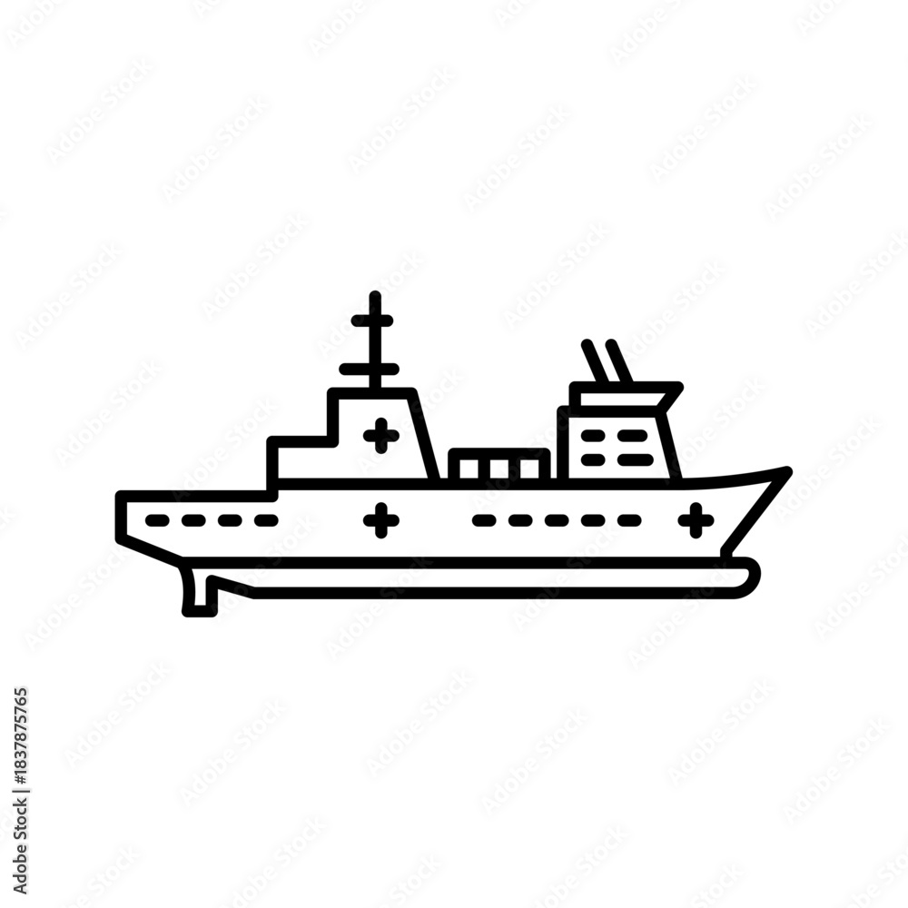 Obraz premium Hospital ship outline icon. Hospital ship black line illustration.