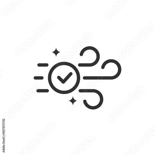 Clean air with checkmark, linear icon. Air purification and environmental quality. Line with editable stroke.