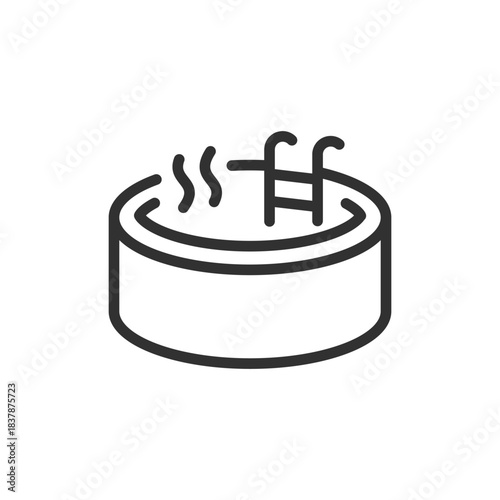 Hot tub with steam, linear icon. Spa relaxation and hydrotherapy bath. Line with editable stroke.