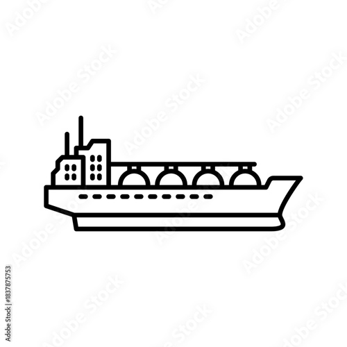 LNG ship outline icon. tanker ship black line illustration.