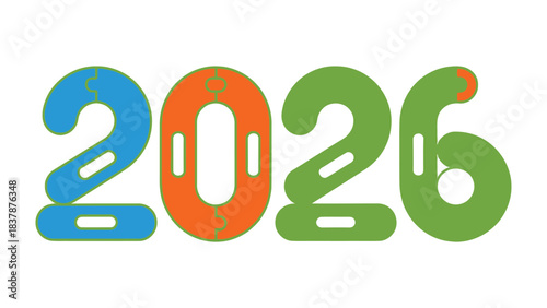 Year 2026: The vibrant year 2026 takes center stage with a playful and colorful design, hinting at future possibilities and creative concepts. 