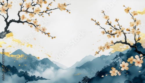 Wallpaper Mural Elegant Cherry Blossoms in Traditional Ink Style Torontodigital.ca