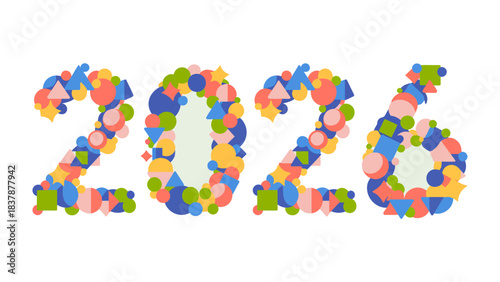 Colorful Year of 2026: A vibrant and creative illustration of the year 2026, composed of a playful arrangement of colorful shapes, symbolizing the dynamic and diverse possibilities ahead.