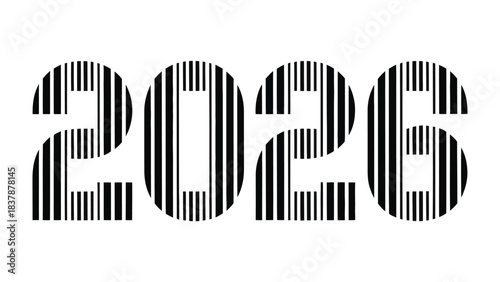 Encoded Year: A modern graphic of the year 2026, creatively formed with vertical lines, symbolizing the anticipation and technological advancement of the future.