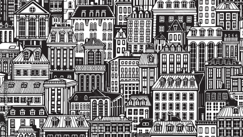Detailed Hand Drawn Cityscape with Historic European Architecture.