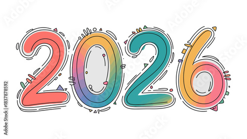 2026: A vibrant and colorful illustration that presents the year 2026 in a modern, engaging design. It's a visual forecast of the upcoming year. 
