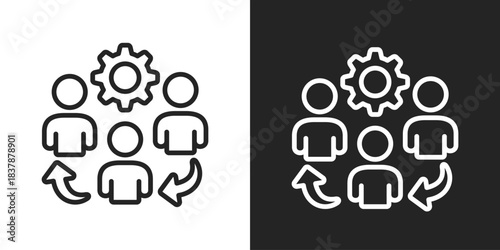 Teamwork Icon In Black And White Line Style