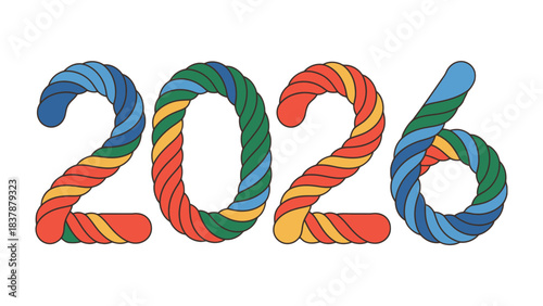 Colorful 2026: An eye-catching graphic spells out the year 2026 using vibrant, intertwined strands of color, symbolizing the passage of time and the promise of the future. 