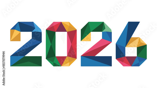 2026 Typography Design: An eye-catching and modern typographic design for the year 2026, using geometric shapes and vibrant colors, representing progress, innovation, and anticipation for the future.