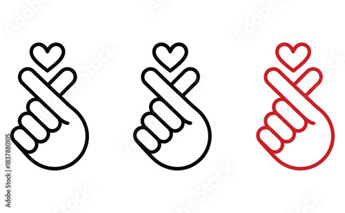 Stunning collection of Korean finger heart gesture icons showing love and appreciation in modern minimalist outline styles