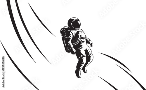 This vector astronaut artwork features a bold, modern illustration of a space explorer floating in the cosmic void