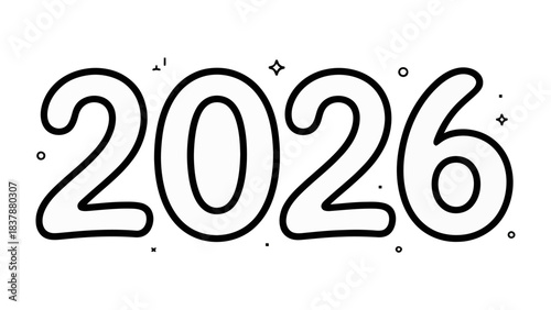 2026 Typography: A minimalistic black and white design features the bold numeral 2026, suggesting a concept of time, future planning, or a specific year. 
