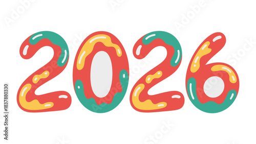 Vibrant Year 2026: A playful and colorful digital illustration displays the number 2026, showcasing a lively and appealing design, with unique aesthetic