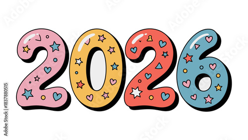 Year 2026: A vibrant and whimsical depiction of the year 2026, the image features bold, colorful numbers adorned with charming patterns.