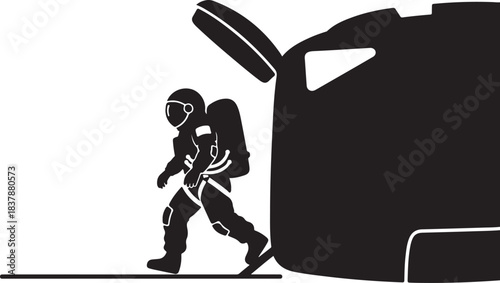 This vector astronaut artwork features a bold, modern illustration of a space explorer floating in the cosmic void